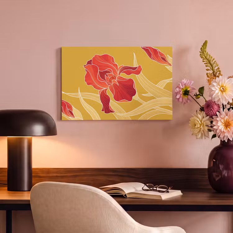Canvas schilderij - Bloemen - Illustratie - Rood - Bloemen - Illustratie - Rood canvas 2cm klein
