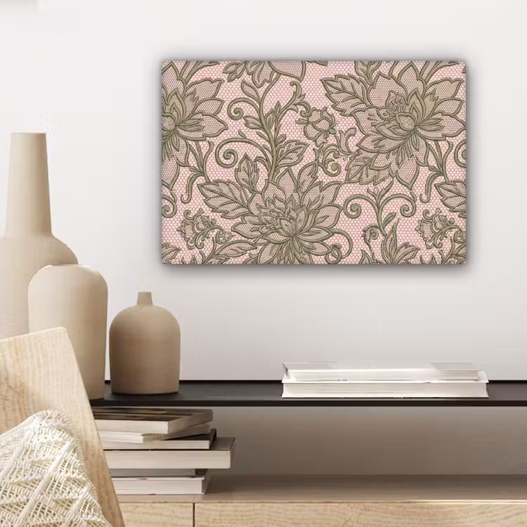 Bloemen - Kant - Patroon - Klassiek - Groen canvas 2cm klein -sfeer6