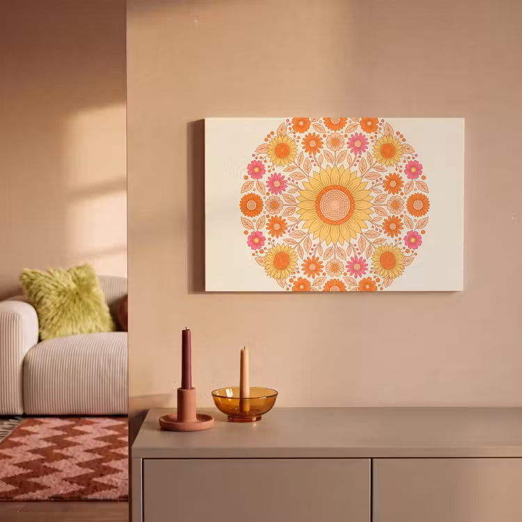 Bloemen - Mandala - Patroon - Kleurrijk canvas 2cm klein -sfeer1
