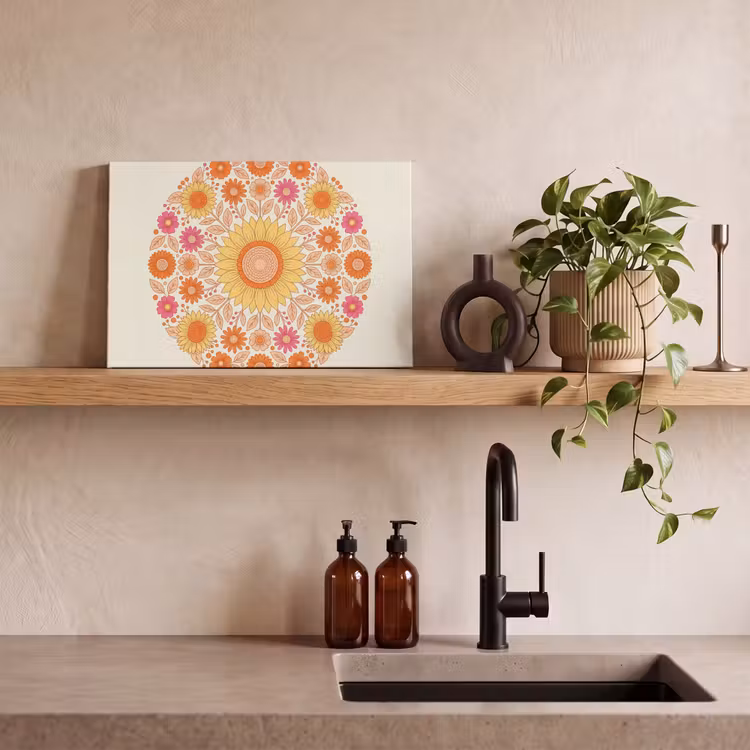Bloemen - Mandala - Patroon - Kleurrijk canvas 2cm klein -sfeer3