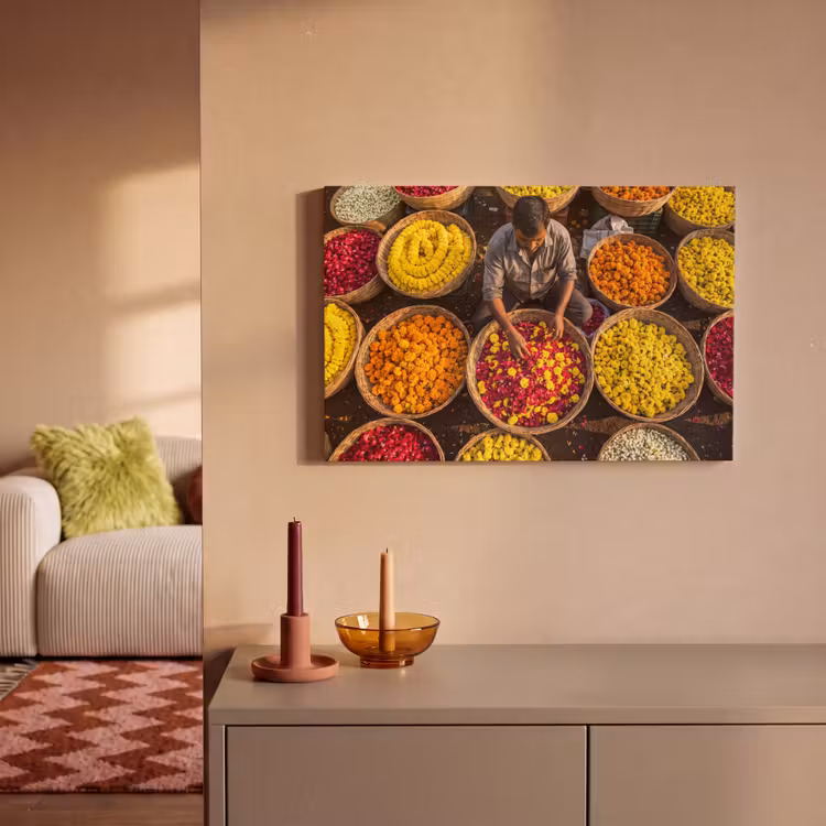 Canvas schilderij - Bloemen - Markt - Kleurrijk - Bloemen - Markt - Kleurrijk canvas 2cm klein