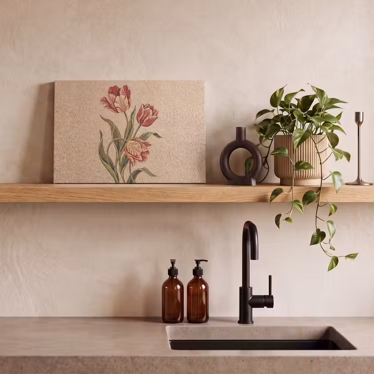Bloemen - Mozaïek - Rood - Groen - Kunst canvas 2cm klein -sfeer3
