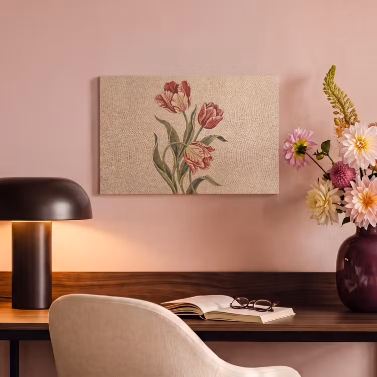 Bloemen - Mozaïek - Rood - Groen - Kunst canvas 2cm klein -sfeer4