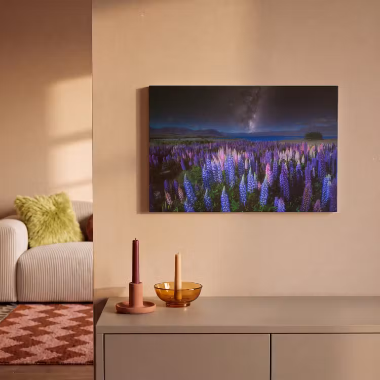 Bloemen - Nacht - Lupine - Sterrenhemel - Paars - Natuur canvas 2cm klein -sfeer1