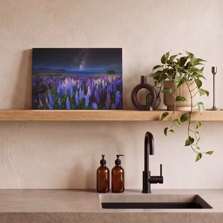 Bloemen - Nacht - Lupine - Sterrenhemel - Paars - Natuur canvas 2cm klein -sfeer3