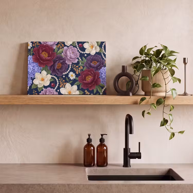 Bloemen - Parels - Decoratie - Modern - Blauw canvas 2cm klein -sfeer3