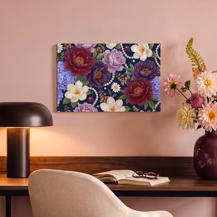 Bloemen - Parels - Decoratie - Modern - Blauw canvas 2cm klein -sfeer4
