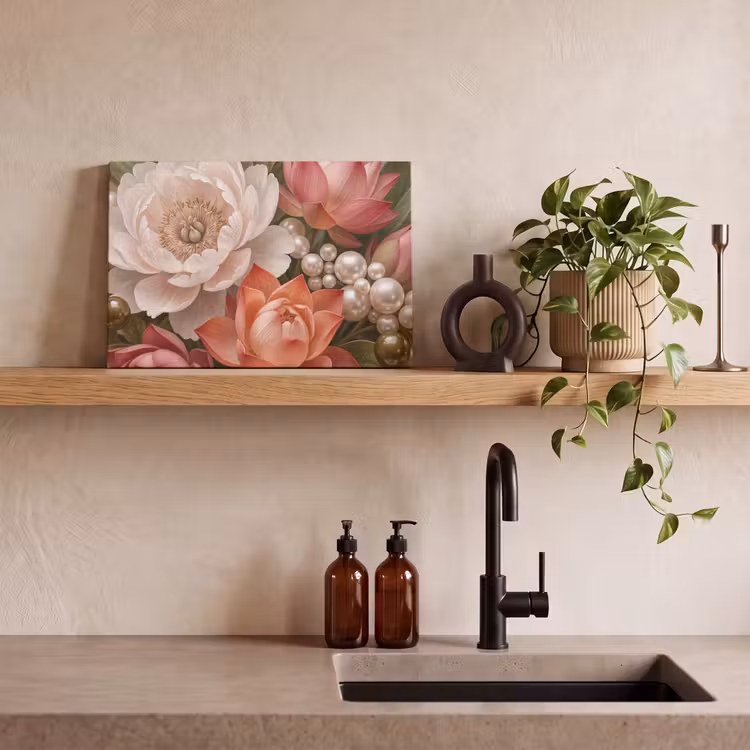 Bloemen - Parels - Elegant - Roze - Wit canvas 2cm klein -sfeer3