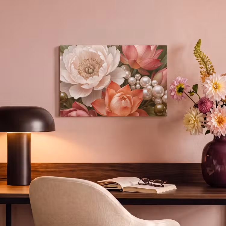 Bloemen - Parels - Elegant - Roze - Wit canvas 2cm klein -sfeer4