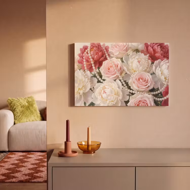 Bloemen - Parels - Romantiek - Klassiek - Roze canvas 2cm klein -sfeer1
