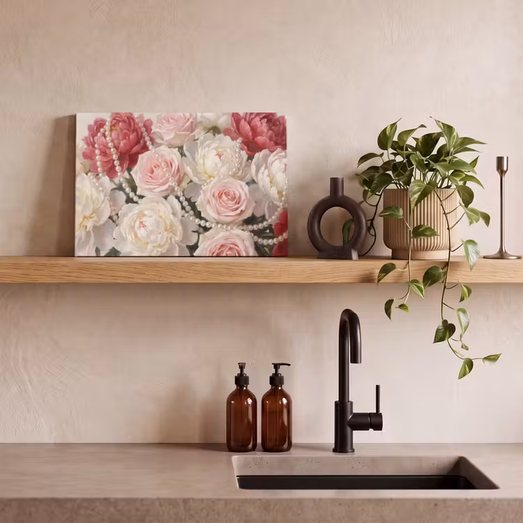 Bloemen - Parels - Romantiek - Klassiek - Roze canvas 2cm klein -sfeer3