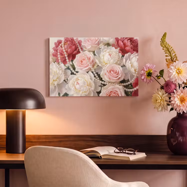 Bloemen - Parels - Romantiek - Klassiek - Roze canvas 2cm klein -sfeer4