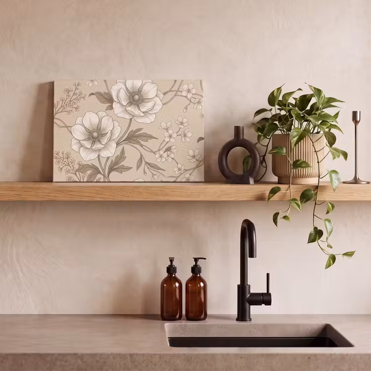 Bloemen - Patroon - Beige canvas 2cm klein -sfeer3