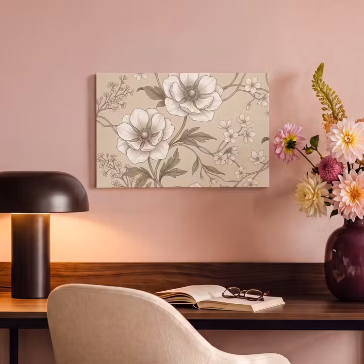 Bloemen - Patroon - Beige canvas 2cm klein -sfeer4