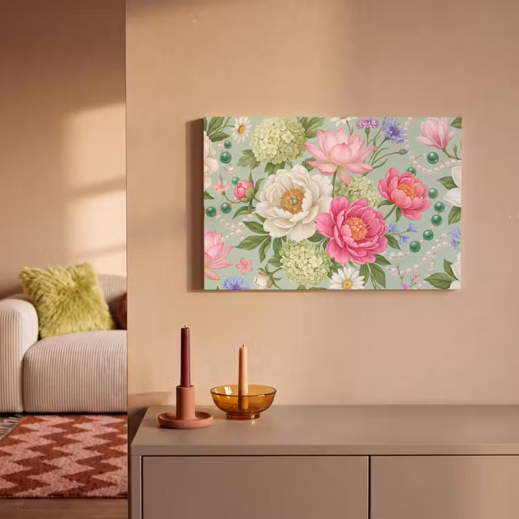 Bloemen - Patroon - Botanisch - Groen canvas 2cm klein -sfeer1