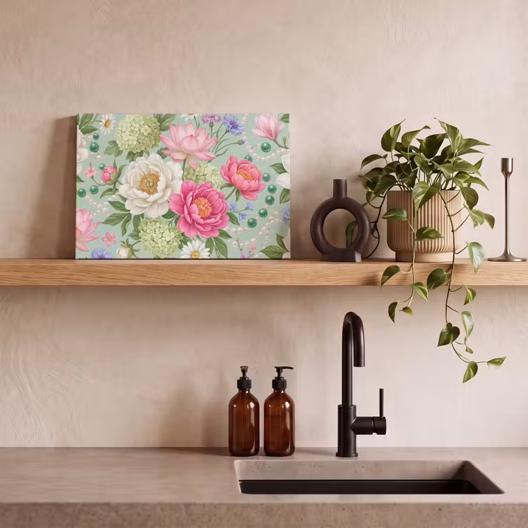 Bloemen - Patroon - Botanisch - Groen canvas 2cm klein -sfeer3