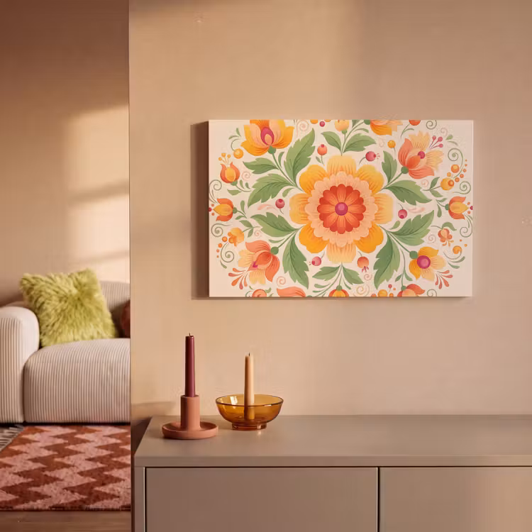 Bloemen - Patroon - Decoratief - Oranje canvas 2cm klein -sfeer1