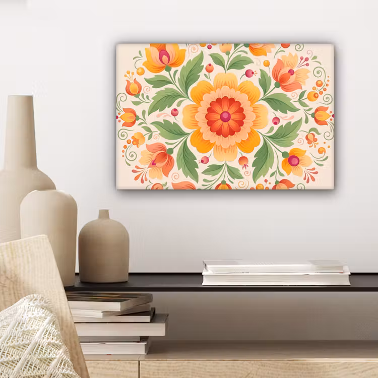 Bloemen - Patroon - Decoratief - Oranje canvas 2cm klein -sfeer6