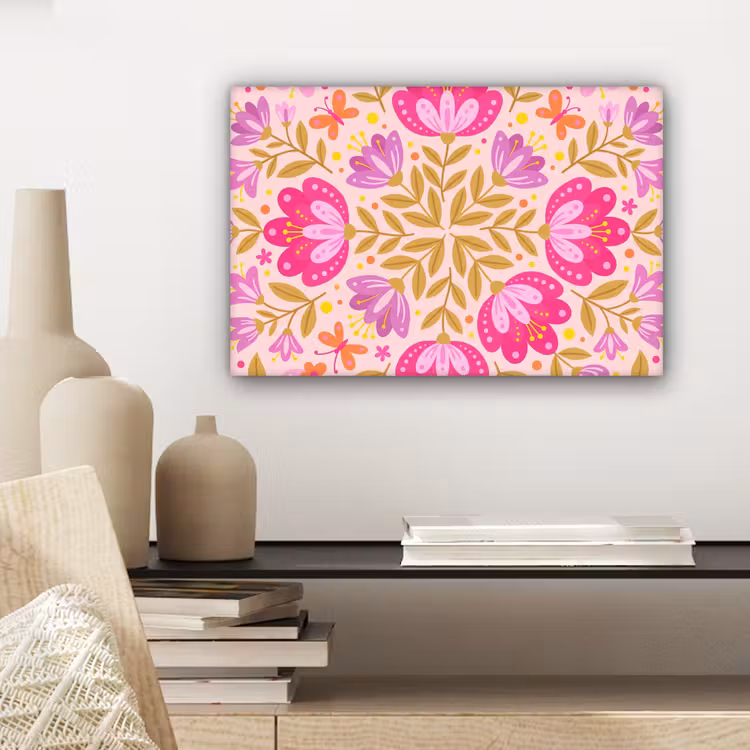 Bloemen - Patroon - Natuur - Abstract - Roze canvas 2cm klein -sfeer6