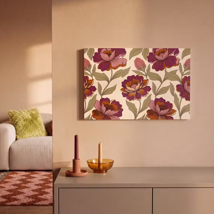 Bloemen - Patroon - Natuur - Modern - Paars canvas 2cm klein -sfeer1