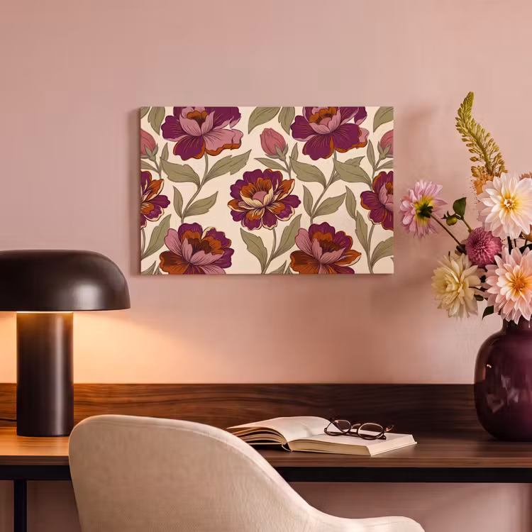 Bloemen - Patroon - Natuur - Modern - Paars canvas 2cm klein -sfeer4