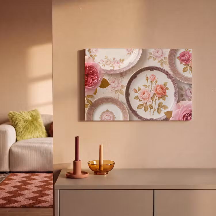 Bloemen - Patroon - Vintage - Roze - Decoratie canvas 2cm klein -sfeer1
