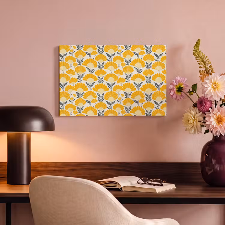 Bloemen - Retro - Botanisch - Okergeel - Grijs canvas 2cm klein 34 -sfeer4