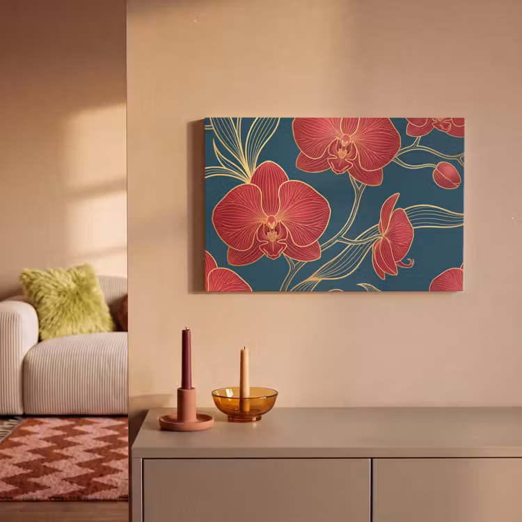 Canvas schilderij - Bloemen - Rood - Goud - Bloemen - Rood - Goud canvas 2cm klein