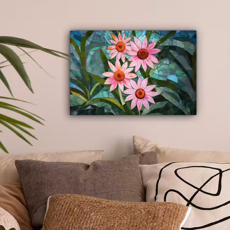 Bloemen - Roze - Glasmozaïek canvas 2cm klein -sfeer1