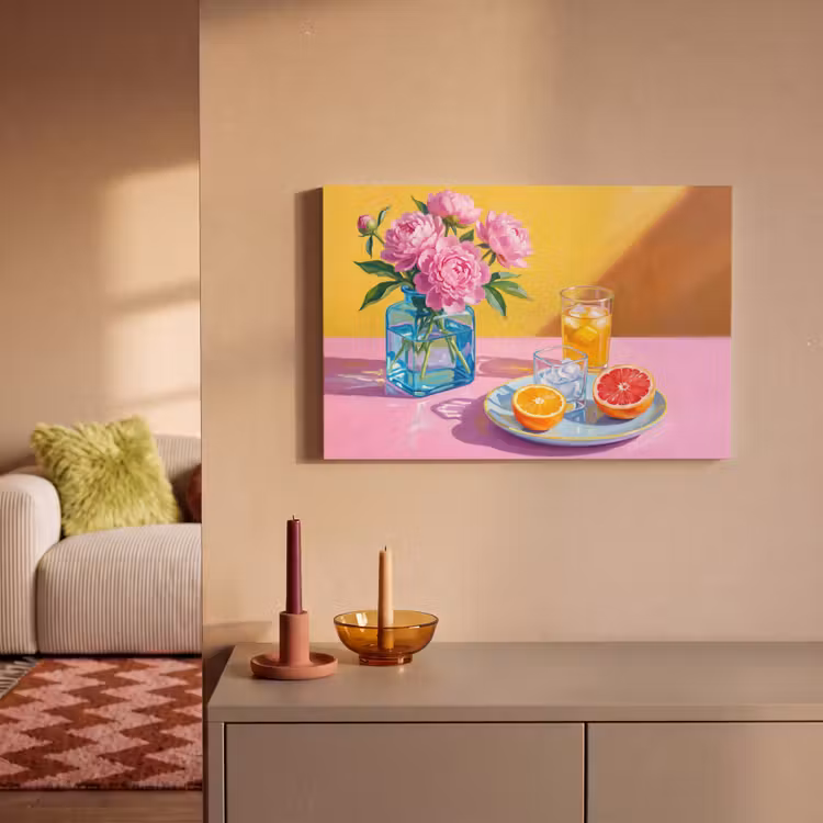 Canvas schilderij - Bloemen - Roze - Modern - Bloemen - Roze - Modern canvas 2cm klein
