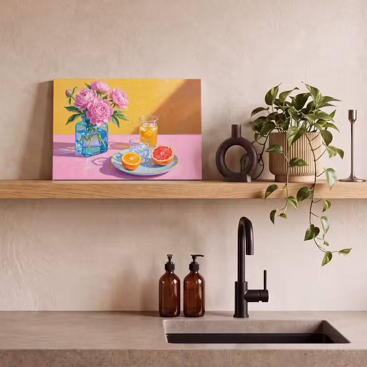 Canvas schilderij - Bloemen - Roze - Modern - Bloemen - Roze - Modern canvas 2cm klein