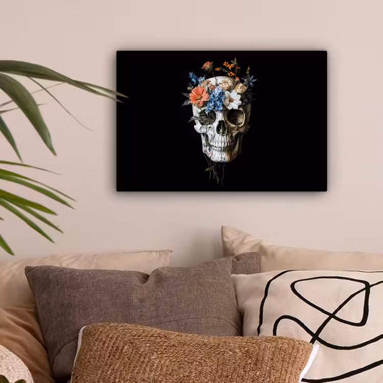 Bloemen - Schedel - Kleurrijk canvas 2cm klein -sfeer1