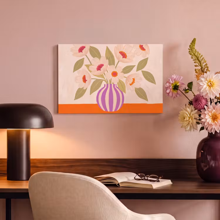 Bloemen - Vaas - Abstract - Paars - Oranje canvas 2cm klein -sfeer4