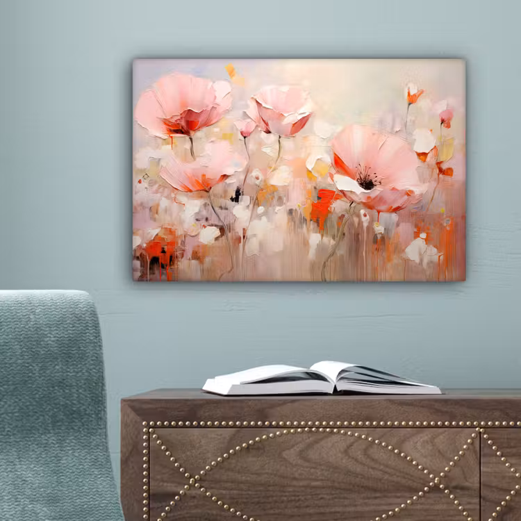 Bloemen - Watercolor - Roze - Abstract - Kunst canvas 2cm klein -sfeer4