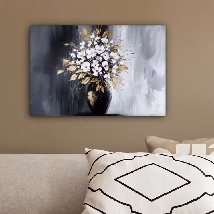 Bloemen - Wit - Vaas - Abstract canvas 2cm klein -sfeer3