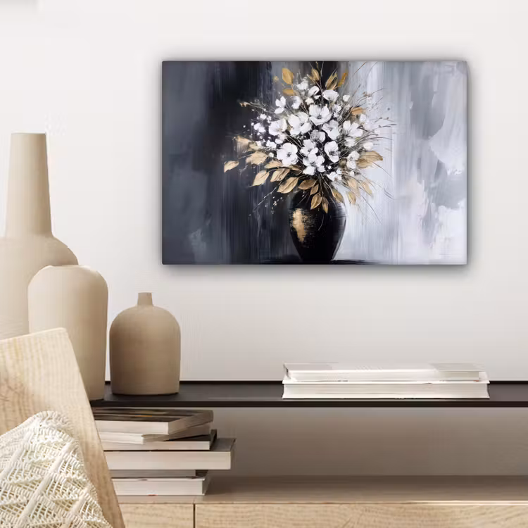 Bloemen - Wit - Vaas - Abstract canvas 2cm klein -sfeer6