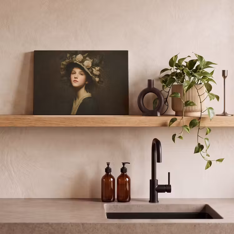 Bloemenhoed - Portret - Vrouw canvas 2cm klein -sfeer3