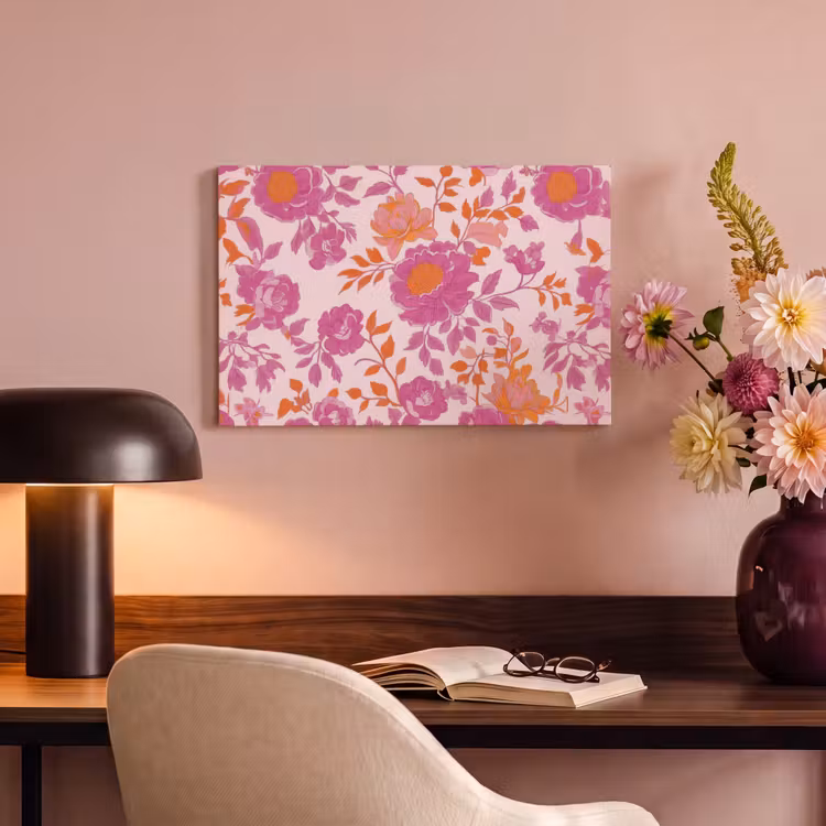 Bloemenpatroon - Roze - Oranje - Bloemen canvas 2cm klein -sfeer4
