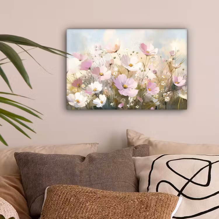 Bloemenveld - Lichte tinten - Geschilderd canvas 2cm klein -sfeer1