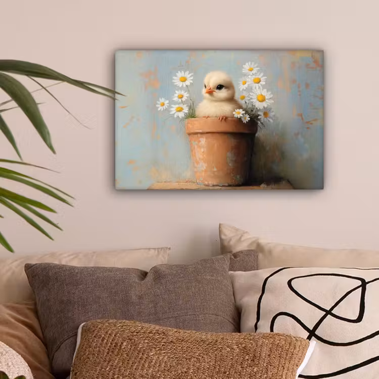 Bloempot - Kuiken - Bloemetjes canvas 2cm klein -sfeer1