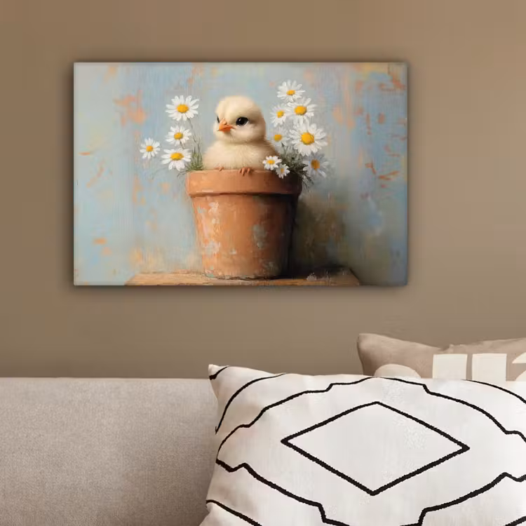 Bloempot - Kuiken - Bloemetjes canvas 2cm klein -sfeer3