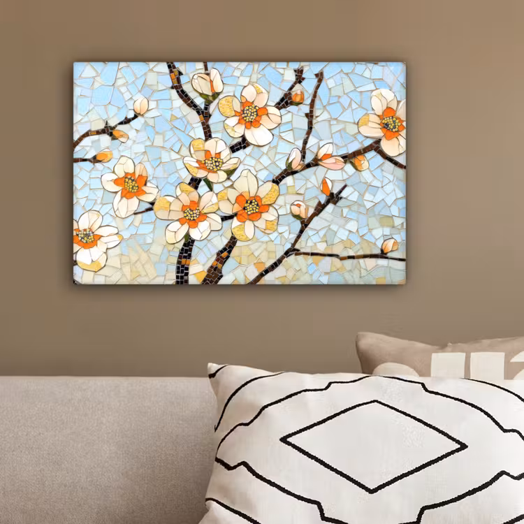 Bloesems - Wit - Mozaïek - Tak canvas 2cm klein -sfeer3