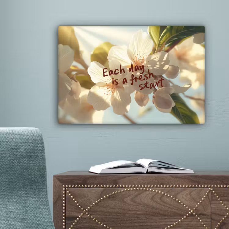Bloesems - Zonlicht - Quote - Wit canvas 2cm klein -sfeer4