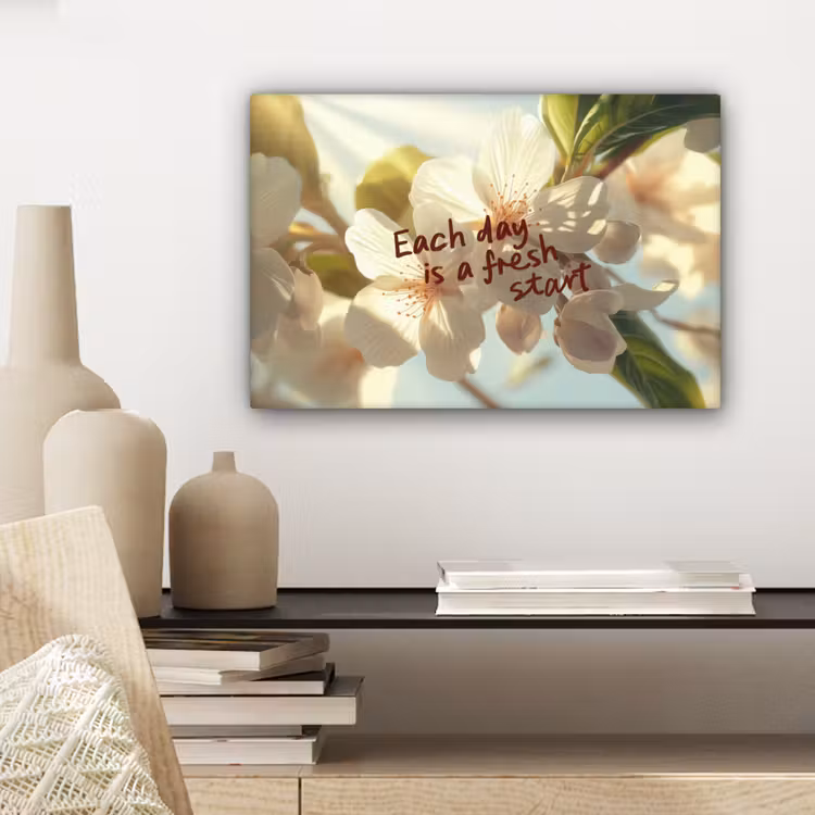 Bloesems - Zonlicht - Quote - Wit canvas 2cm klein -sfeer6