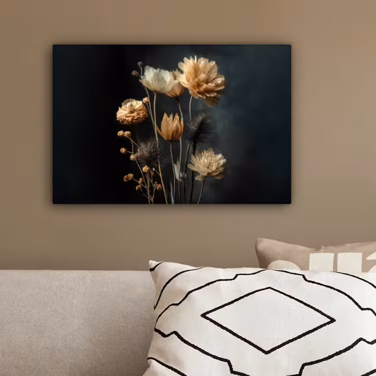 Boeket - Bloemen - Licht - Zwart canvas 2cm klein -sfeer3
