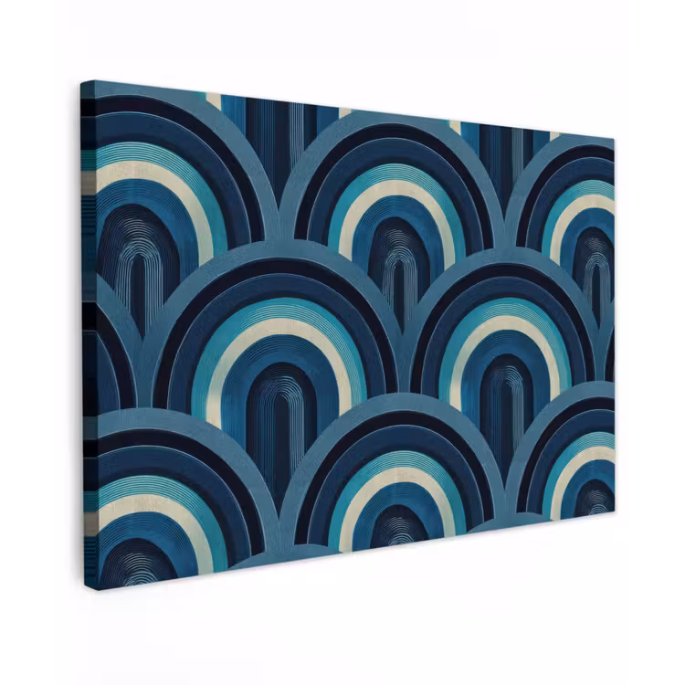Bogen - Geometrisch - Patroon - Blauw - Retro canvas 2cm klein 34 -z3d