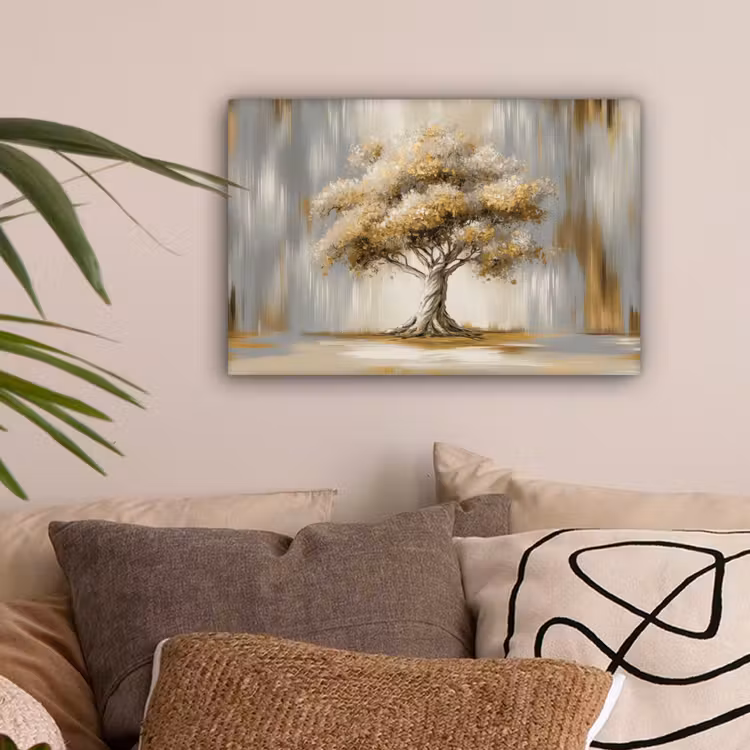 Boom - Bladeren - Abstract - Wit canvas 2cm klein -sfeer1