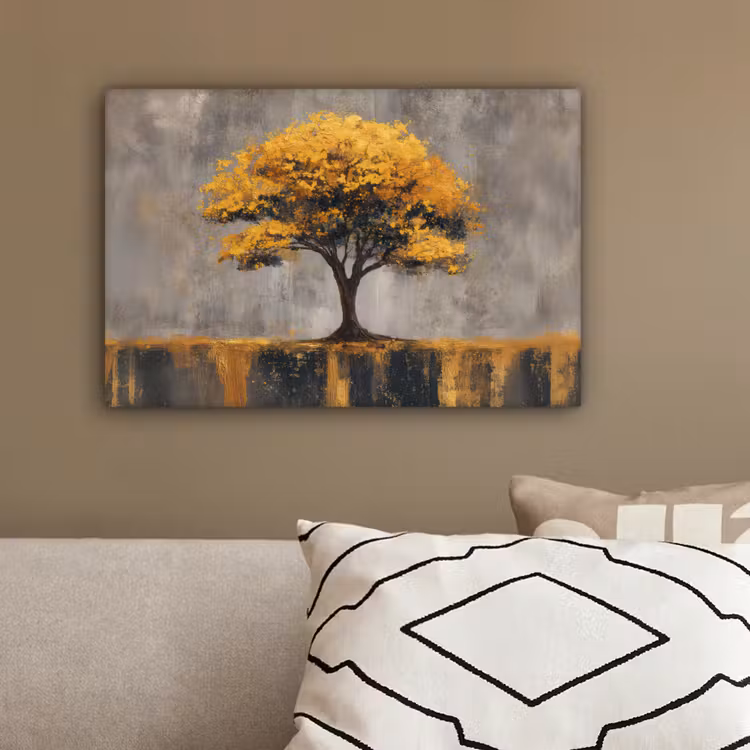 Boom - Bladeren - Goud - Abstract canvas 2cm klein -sfeer3