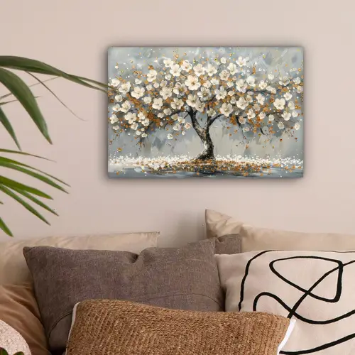 Boom - Bloemen - Wit - Natuur - Kunst canvas 2cm klein -sfeer1