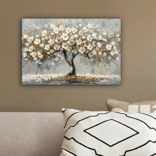 Boom - Bloemen - Wit - Natuur - Kunst canvas 2cm klein -sfeer3